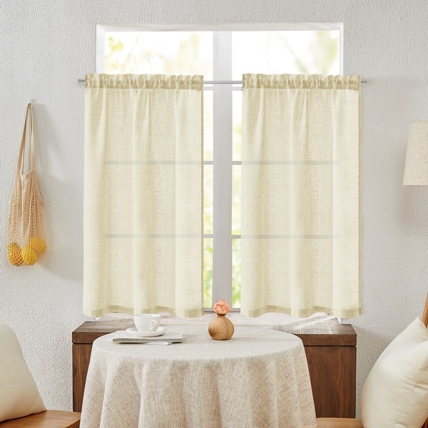 Linen Cafe Curtains, Semi Sheer Tier Kitchen Curtains