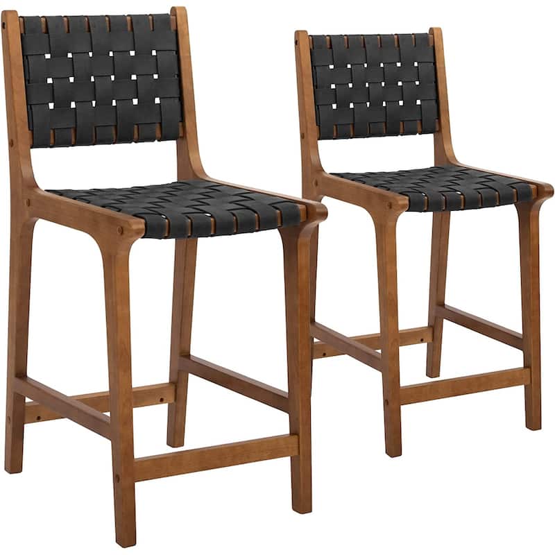 Counter Stool 24 Inch Seat Height Faux Leather Straps, Set of 2, Brown