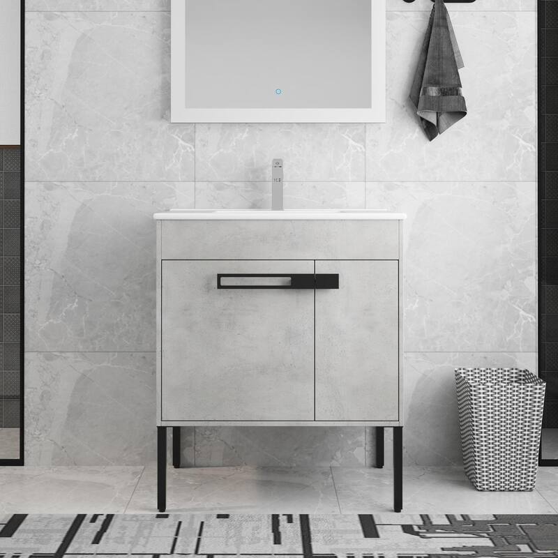 Beingnext 24"/30"/36" Bathroom Vanity with Sink, Freestanding/Floating Bathroom Vanity with Soft Close Door and Adjustable Shelf - 30"W x 18.3"D x 35"H - Grey-Assembly Required
