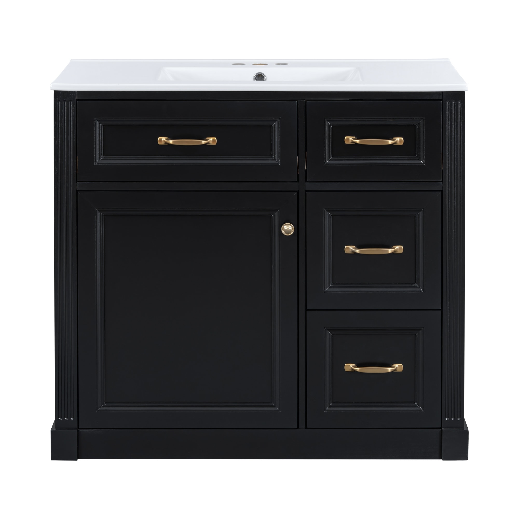 36" Standard Vanity with Sink Combo, Solid Wood Frame Bathroom Storage Cabinet, Freestanding Bathroom Console with Ceramic Sink
