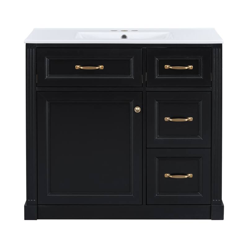 Roomfitters 36" Bathroom Vanity with Sink, Solid Wood Frame, 4 Drawers & Soft-Close Door with Storage Rack