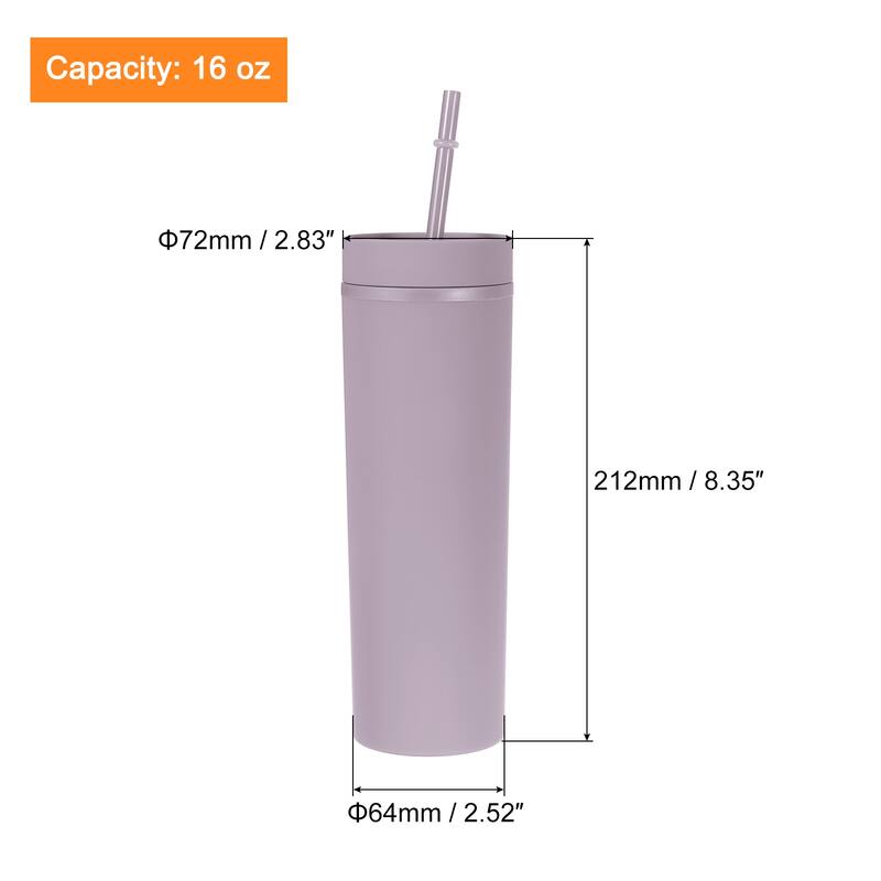 Skinny Tumbler with Lids and Straws, 16Oz Matte Skinny Tumbler Bulk - Deep Purple