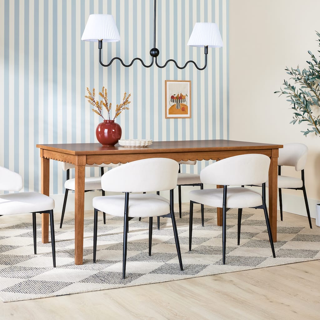 Modern Scalloped Solid Oak Wood Dining Table For 6