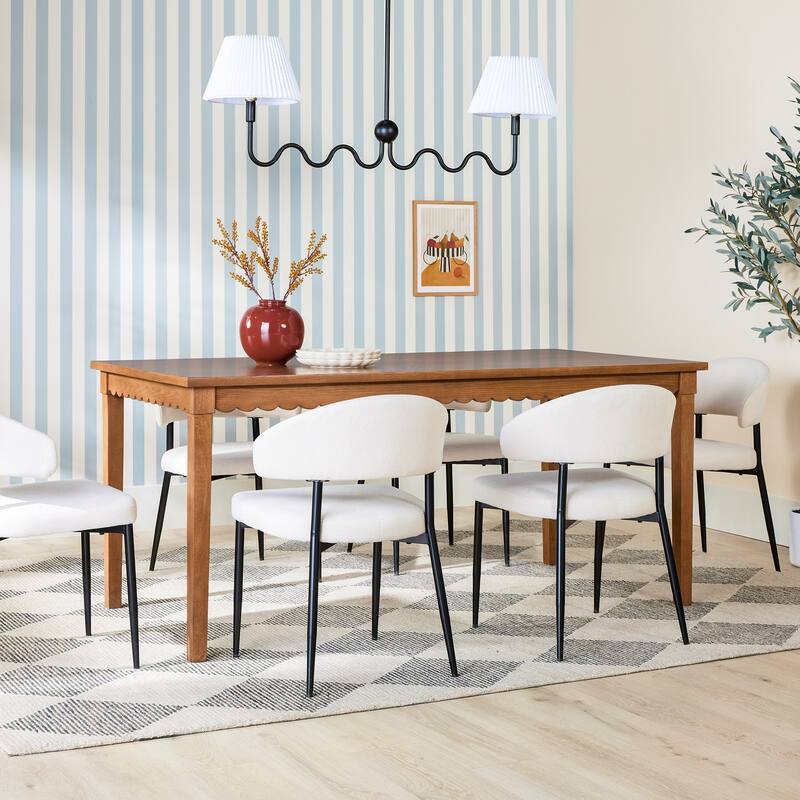 Modern Scalloped Solid Oak Wood Dining Table For 6 - Brown