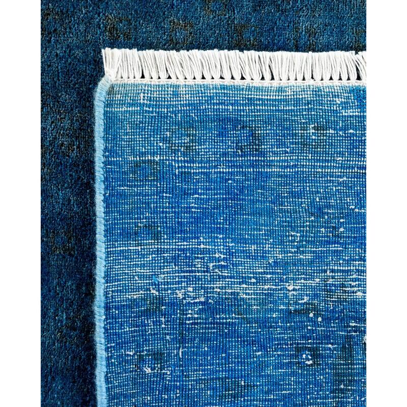 Overton Hand Knotted Wool Vintage Inspired Modern Contemporary Overdyed Blue Area Rug - 9' 2" x 12' 2"