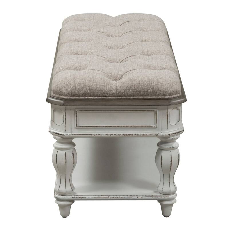 Magnolia Manor Antique White Weathered Bark Bed Bench