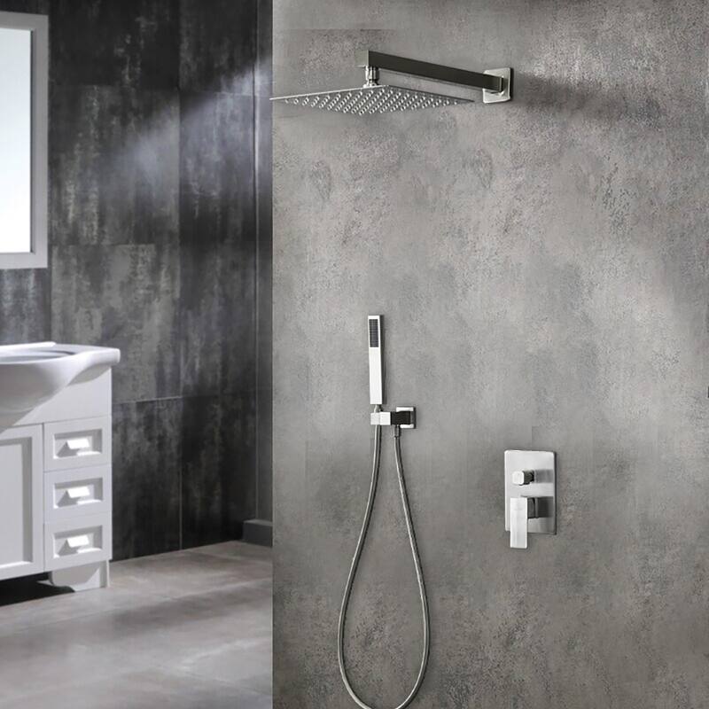 1-Spray Patterns with 2 GPM 10 in. Wall Mount Dual Shower Heads in Brushed Nickel