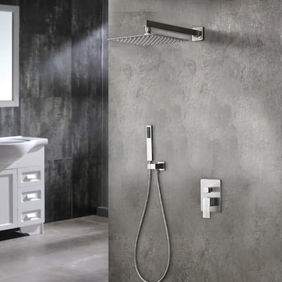 1-Spray Patterns with 2 GPM 10 in. Wall Mount Dual Shower Heads in Brushed Nickel