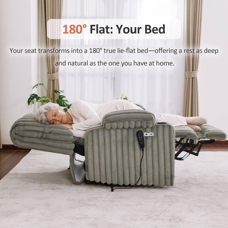 MCombo 180° Lay Flat Power Lift Recliner Chair for Elderly, Dual Motor Lift Chair with Full-Body Heating for Sleeping