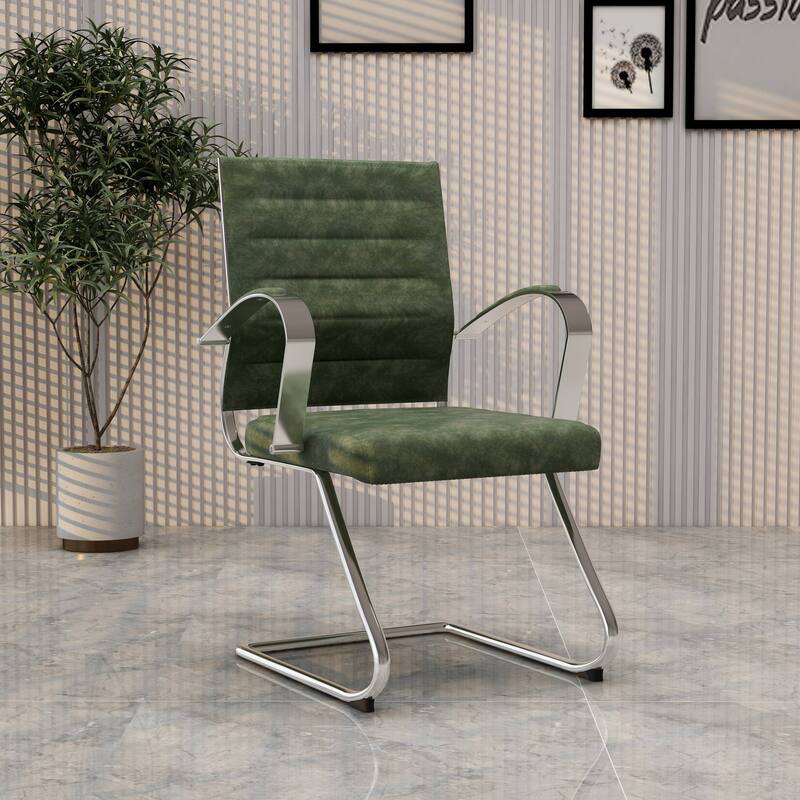 Benmar Modern Leather Office Chair with Stainless Steel Sled Base, Floor Caps, Ergonomic Desk Chair for Home Office or Workspace