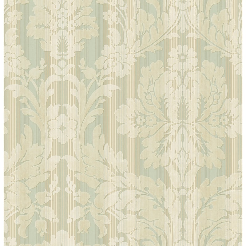 Seabrook Designs Sevda Striped Damask Unpasted Wallpaper - 20.5 in. W x 33 ft. L - Metallic Blue Dusk