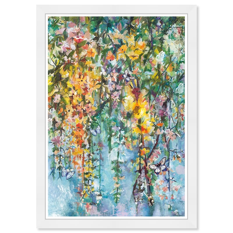 Wynwood Studio Prints Floral and Botanical Tropical Blossom Butterflies Yellow and Tropical Wall Art Canvas Print