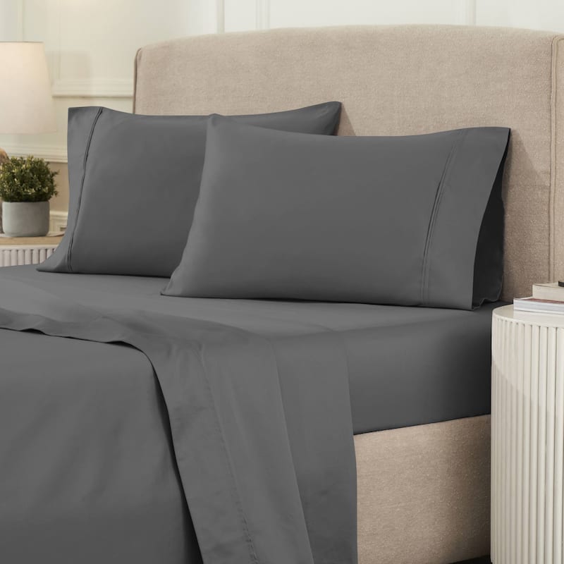 Superior Egyptian Cotton 1200 Thread Count Eco-Friendly Solid Sheet Set - California King - Charcoal