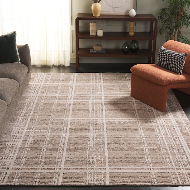 SAFAVIEH Handmade Bedford Astros Viscose Rug - Light Brown/Ivory - 9' x 12'