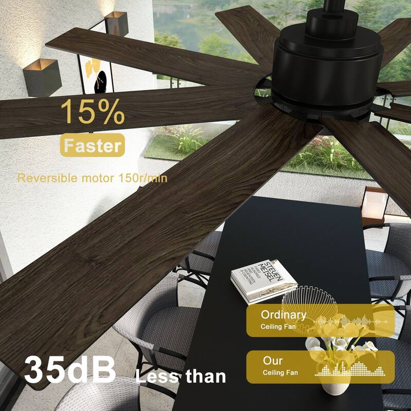 Timechee 65" Indoor 8-Blades Wood Ceiling Fan with Remote Control - 65 Inches