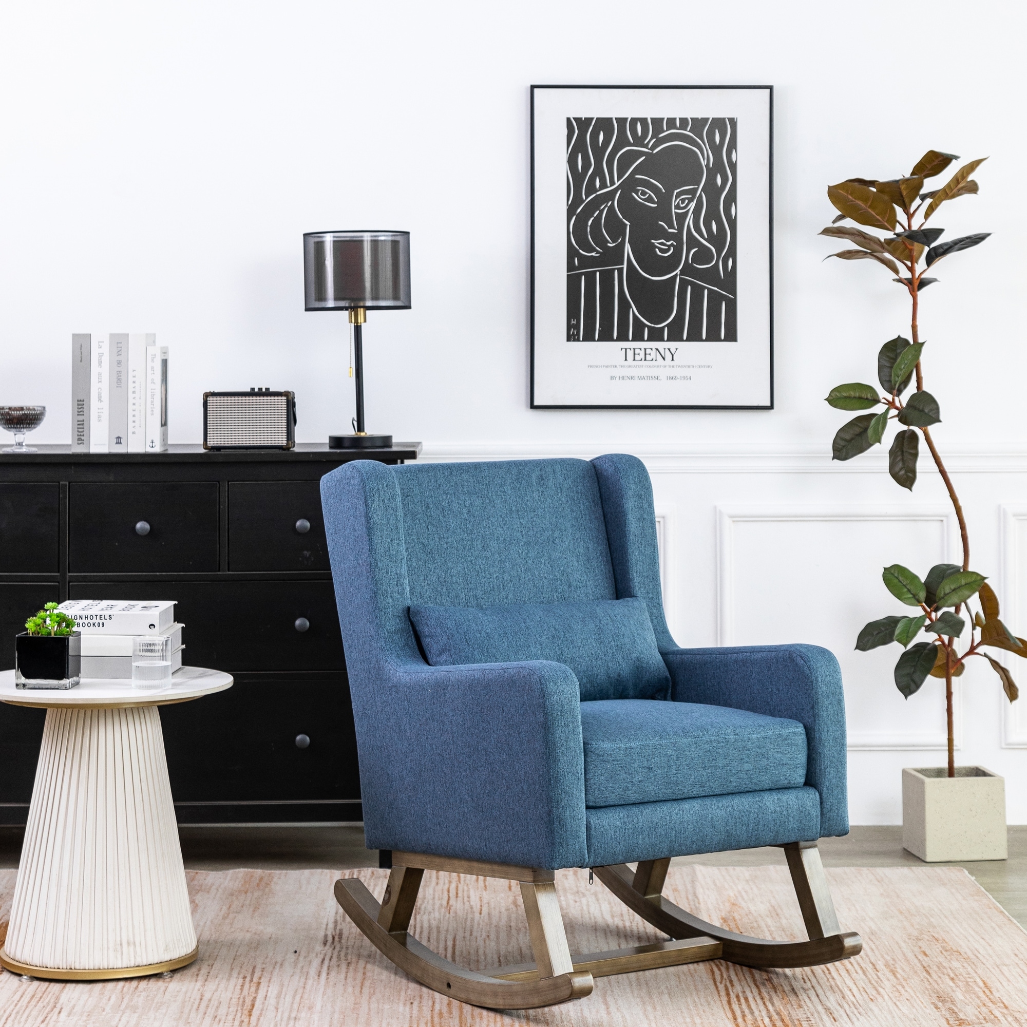 Modern Wingback Style Rocking Chair Accent Chair, Tufted