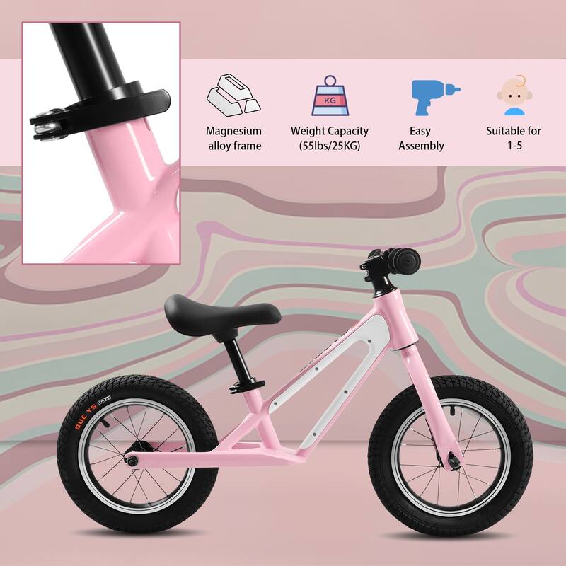12" Toddler Balance Bike with Rubber Foam Tires and Adjustable Seat