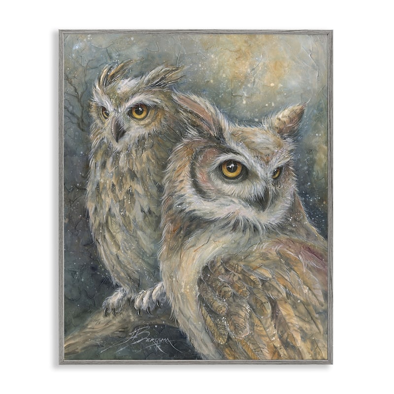 Stupell Neutral Feathered Owl Pair Framed Giclee Art Design By Jody Bergsma - 11 x 14 - Grey