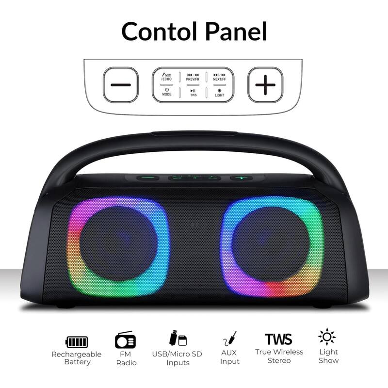 IQ Sound Portable Bluetooth Speaker with RGB Lights and TWS-Enhanced Stereo Sound