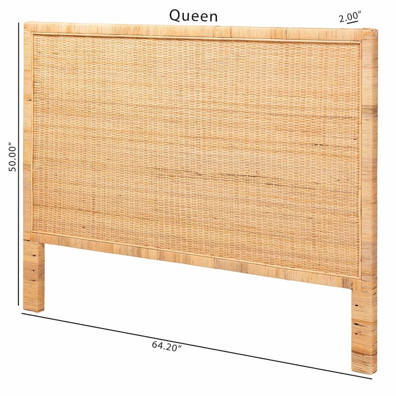 bali & pari Adelyn Modern Bohemian Natural Brown Rattan and Mahogany Wood Headboard