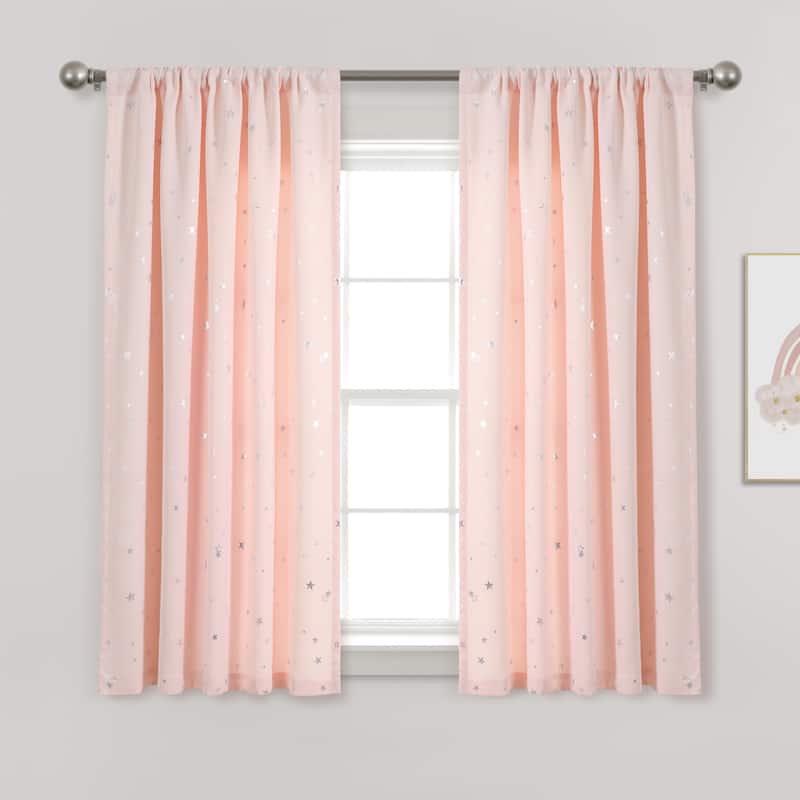 Lush Decor Star Room Darkening Window Curtain Panel Pair - 52"W x 84"L - Pink