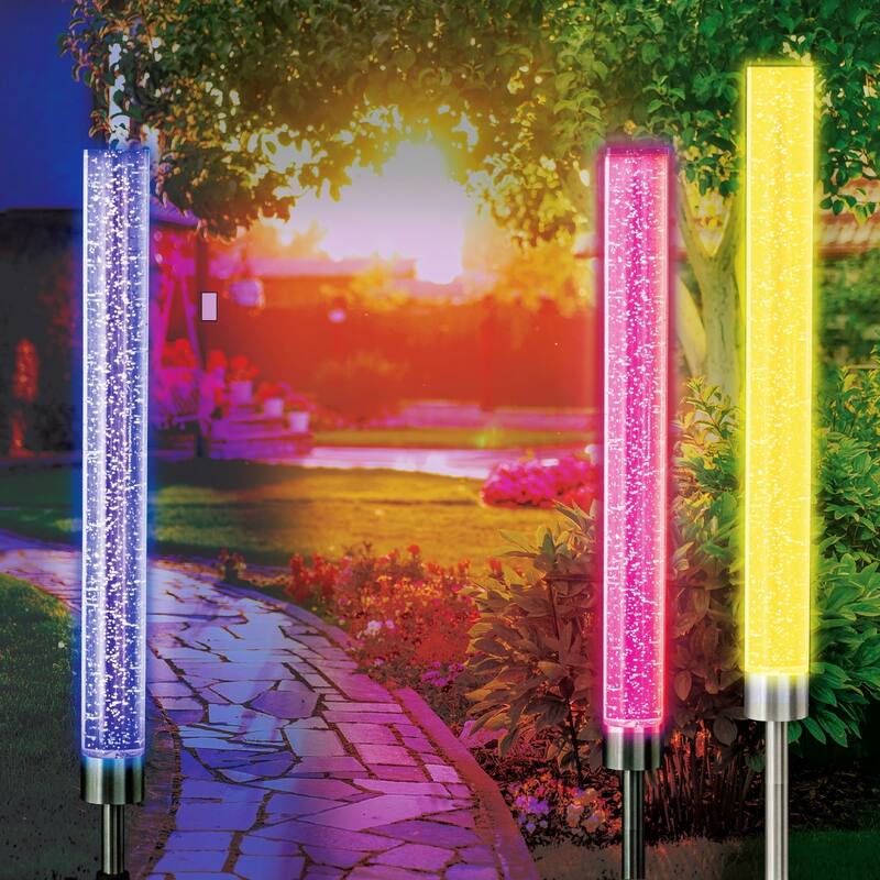 Bell + Howell Color Changing Solar Powered Glimmer Sticks - 2 Pack LED Pathway Lights for Gardens & Pathways - White