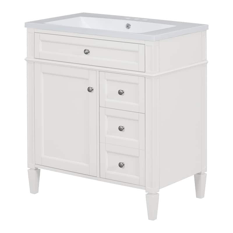 30''Bathroom Vanity With Top Sink, Modern Bathroom Storage Cabinet With 2 Drawers And A Tip-Out Drawer,Single Sink