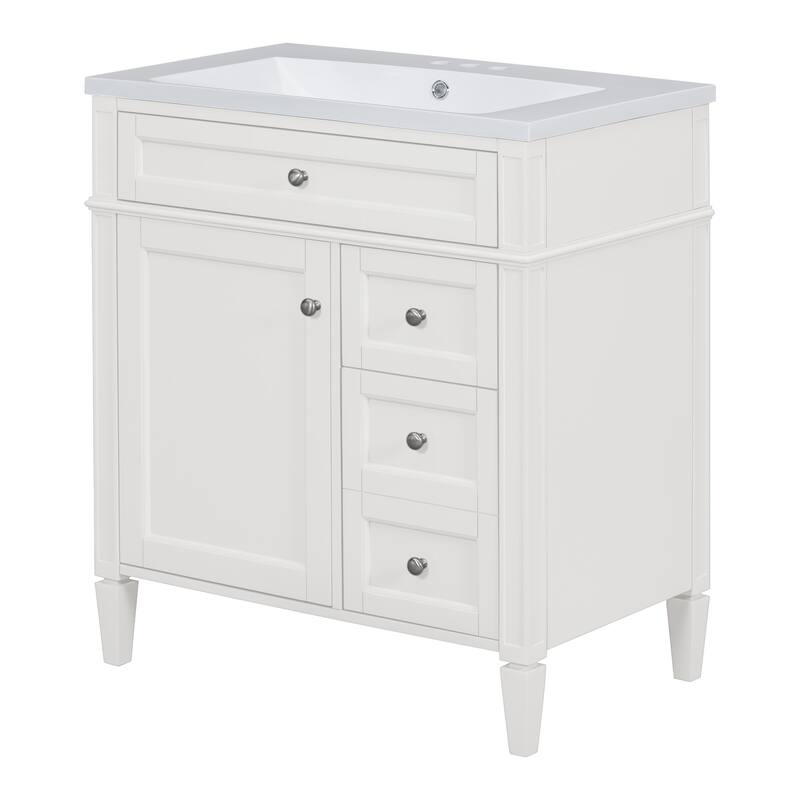 GDFStudio - Montvale Modern Freestanding Bathroom Vanity Set with Mirror Cabinet, Resin Sink & a Tip-out Drawer - 30'W