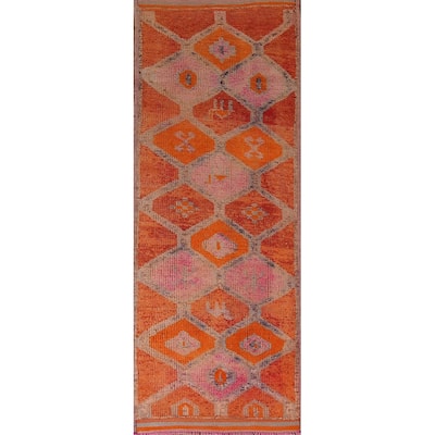Transitional Oushak Vintage Runner Rug Handmade Turkish Wool Carpet - 3'4"x 10'5"