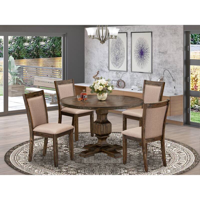 East West Furniture Kitchen Table Set- a Dining Table & Dark Khaki Linen Fabric Chairs, Distressed Jacobean (Pieces Option) - I3MZ5-716