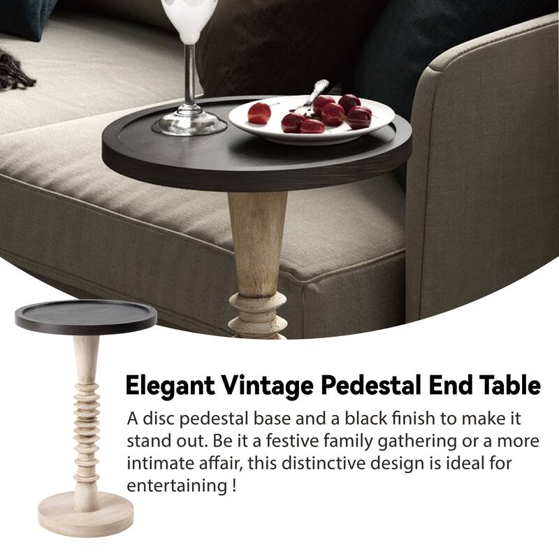 COZAYH Pedestal Small Drinking Table, Farmhouse Tray Top End Table, Distressed Finish, Traditional