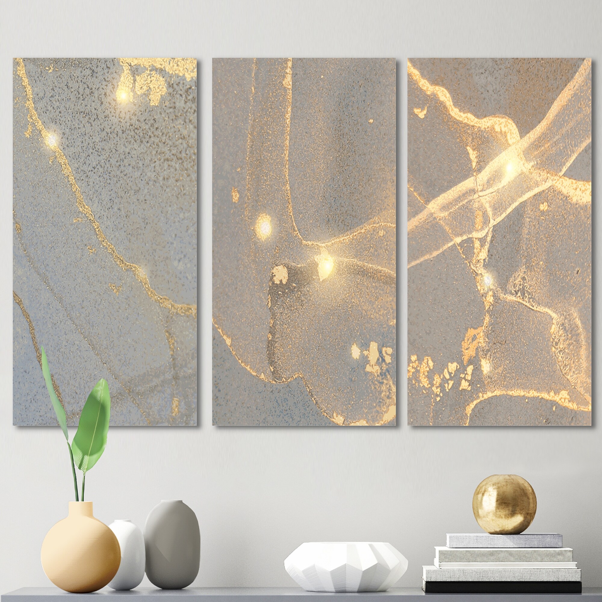 Designart Grey Marble Liquid Art I Glam 3-Piece Wall Art Set-image