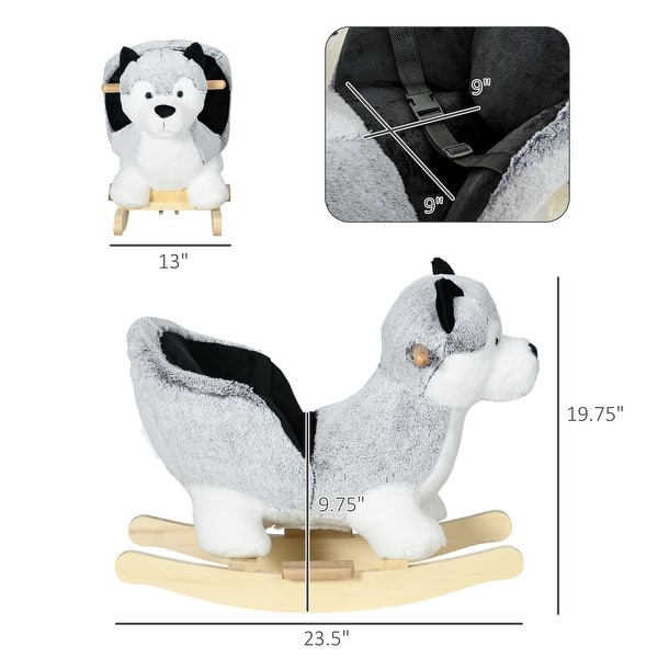 Qaba Wooden Rocking Horse, Husky Themed Rocking Animal for Baby, Animal Rocker Ride-On Toy for Kids 18+ Months