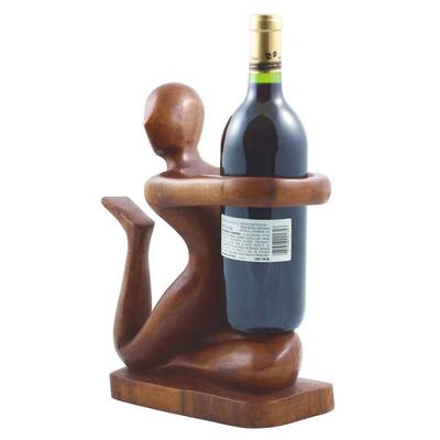 12" Wooden Handmade Abstract Wine Bottle, Wine Rack Holder, Free Standing Holder "Won't Let You Go" Handcrafted Decorative Ho