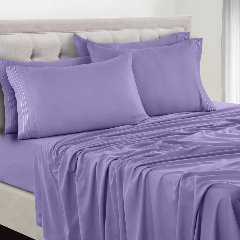 6 Piece Bed Sheet Set Deep Pocket Ultra Soft Microfiber Bedding Sheets - California King - Lavender