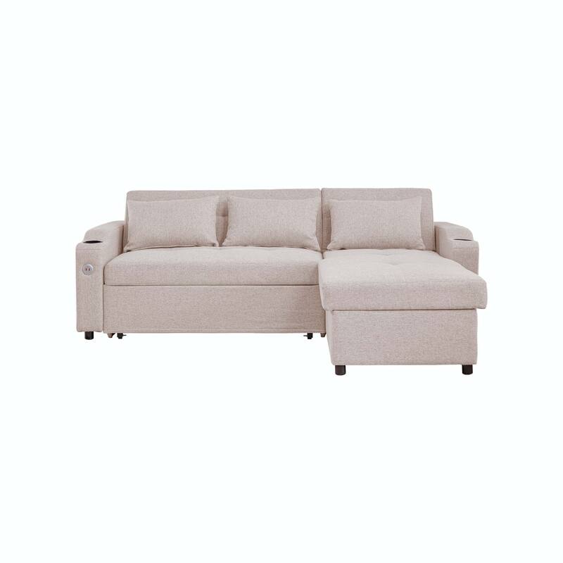 84" 3 in 1 Linen Sleeper with USB Ports and Cup Holders
