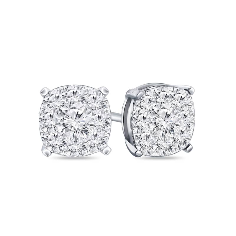 Auriya 14k Gold 5/8ctw Cushion Pave Diamond Stud Earrings (H-I, I1-I2)