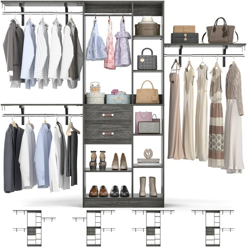31.5'' to 96'' W Closet Organizer System with Drawers and Tower Shelves for Reach-in and Walk-in Closet