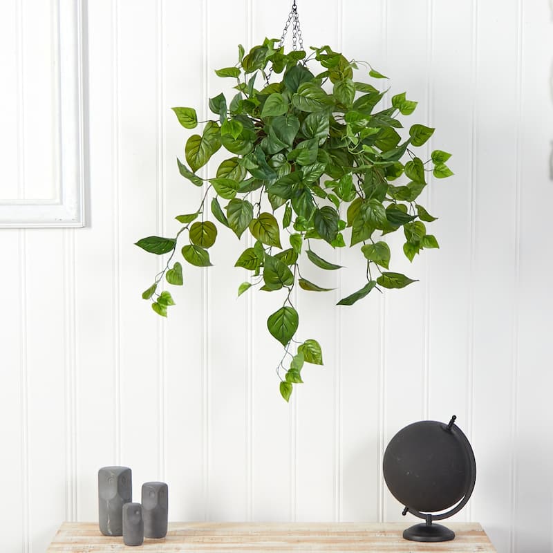 Artificial Hanging Plant 2.5Ft French Country Decor Indoor Tropical Greenery Basket - Green