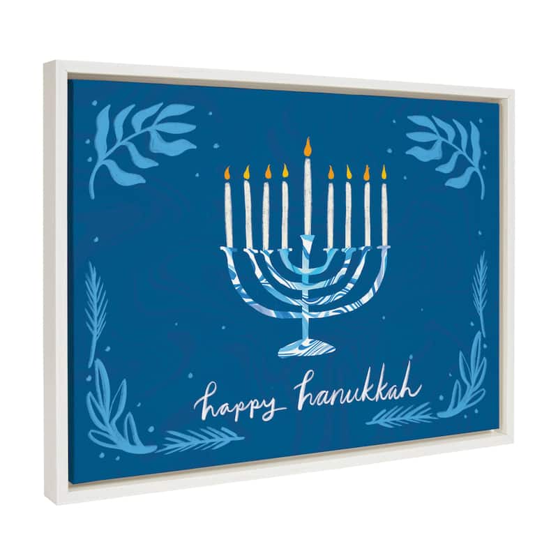 Kate and Laurel Sylvie Happy Hanukkah Framed Canvas by Jessi Raulet - 18x24