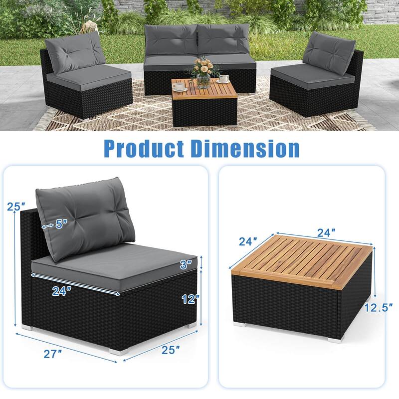 Costway 5 Piece Outdoor Furniture Set with Seat & Back Cushions Acacia - See Details