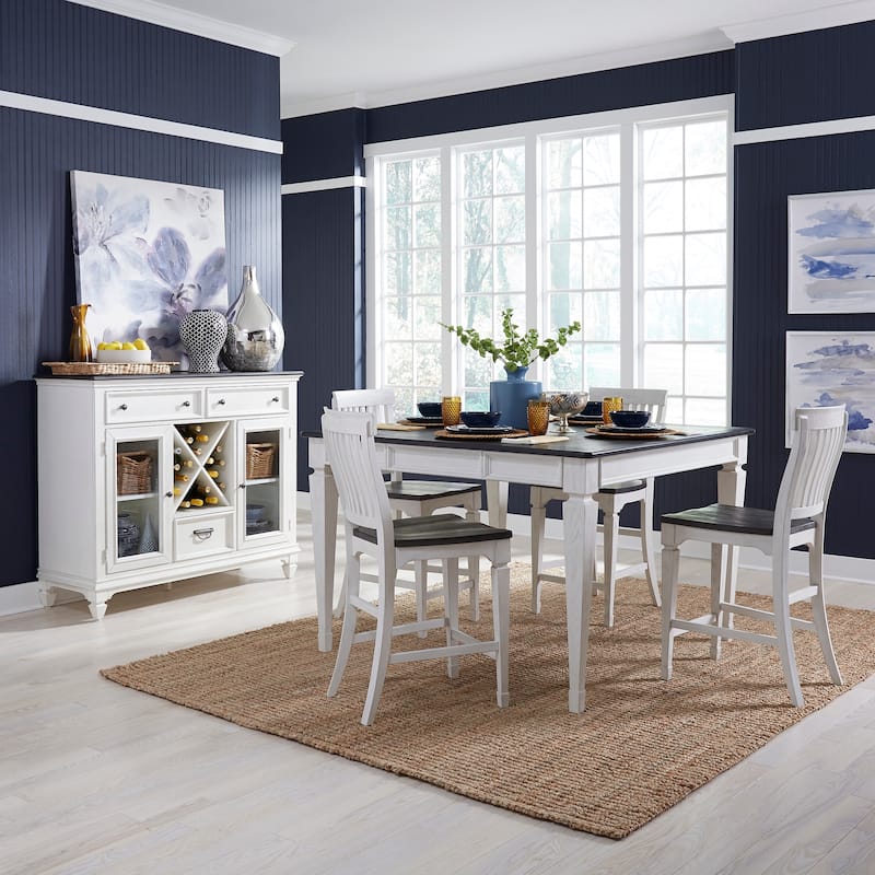 Allyson Park White and Charcoal 5 Piece Gathering Table Set with Chairs - Counter Height - Wirebrushed White w/ Charcoal Top