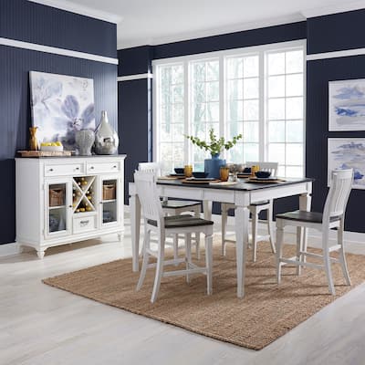Allyson Park White and Charcoal 5 Piece Gathering Table Set with Chairs