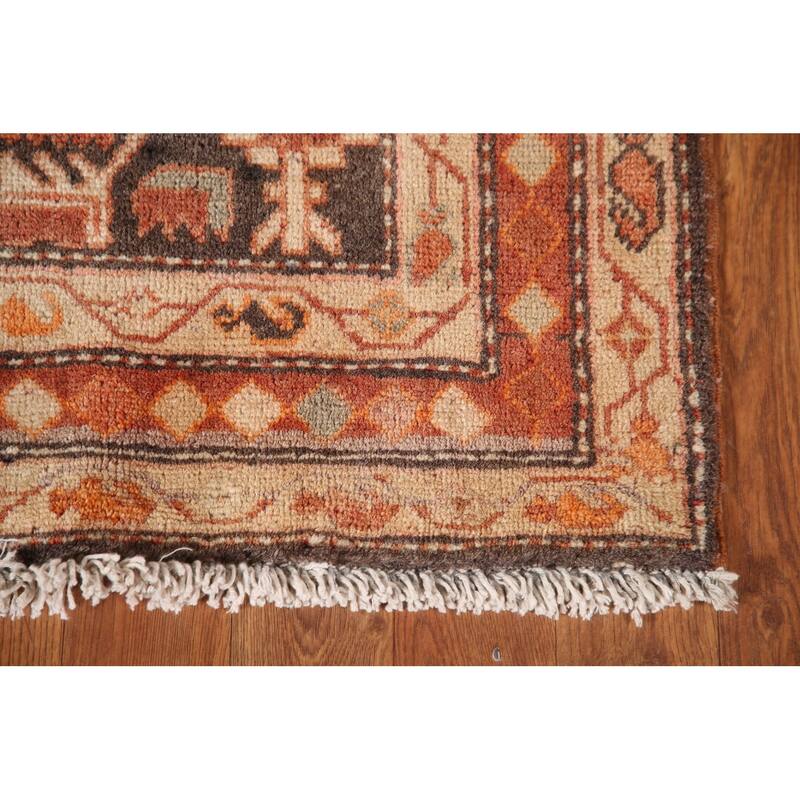 Geometric Meshkin Persian Vintage Area Rug Hand-Knotted Wool Carpet - 4'7" x 9'3"