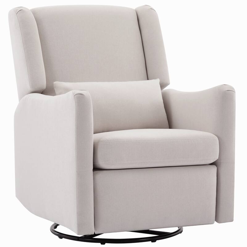 360 Swivel Rocker Recliner Chair, Wingback Accent Chair Nursery Chair with Adjustable Backrest & Footrest, Beige