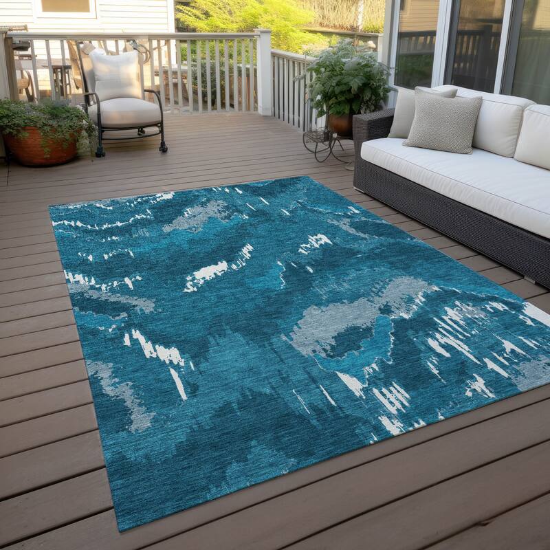 Machine Washable Indoor/ Outdoor Chantille Ombre Abstract Rug - Navy - 3' x 5'