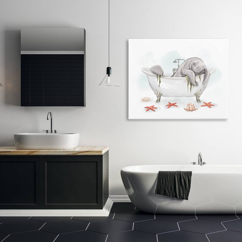 Stupell Manatee Sea Life Swimming Bathtub Bathroom Painting Canvas Wall Art, Design by Ziwei Li