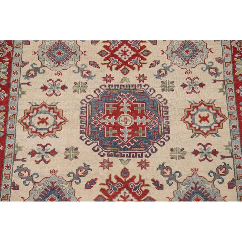 Ivory Kazak Area Rug Handmade Wool Carpet - 4'11" x 6'8"