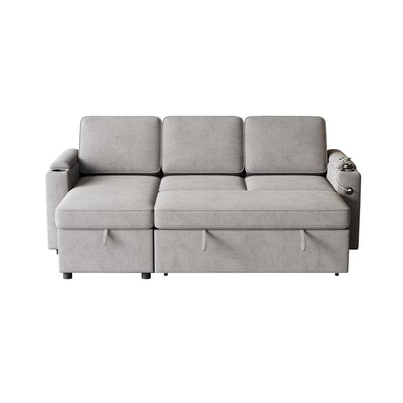 85.8" Upholstery Sleeper Sectional Sofa Pull Out Sofa Bed with Storage Space
