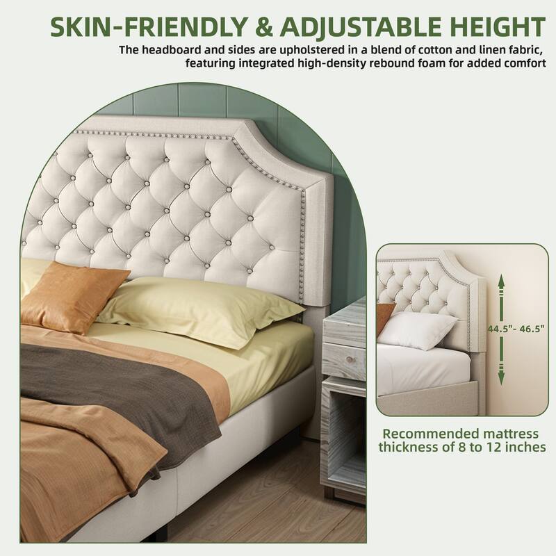 Moasis Upholstered Tufted Bed Frame with Adjustable Height Headboard